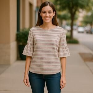 Max Studio Top Topstitched Bell Sleeve